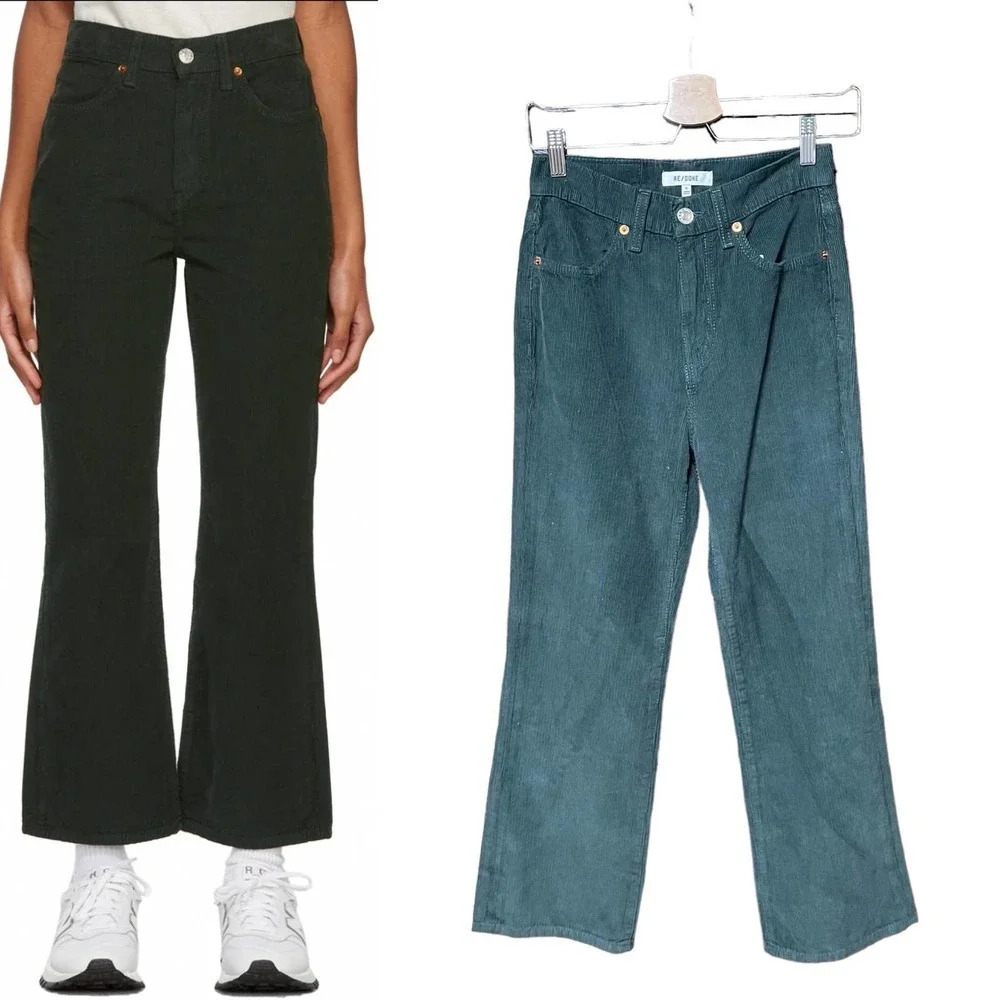 RE/DONE 70s Loose Flare Green Corduroy Jeans Size 25